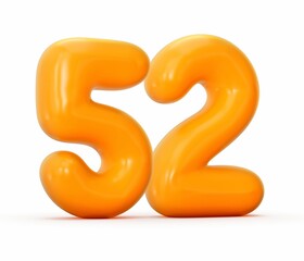 3d rendering of a glossy orange jelly number 52 isolated on white background