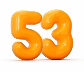 3d rendering of a glossy orange jelly number 53 isolated on white background