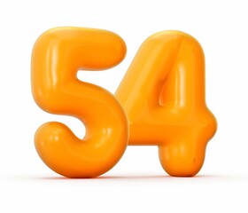 3d rendering of a glossy orange jelly number 54 isolated on white background