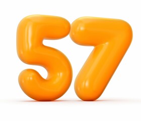 3d rendering of a glossy orange jelly number 57 isolated on white background