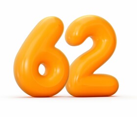 3D rendering of glossy orange jelly number 62 isolated on white background