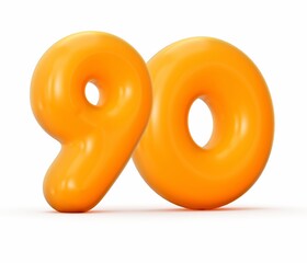 3D illustration of a Glossy orange jelly number 90 isolated on a white background