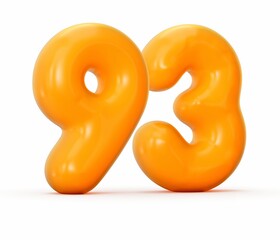 3D illustration of a Glossy orange jelly number 93 isolated on a white background