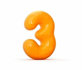 3D render of an orange jelly number 3 isolated on a white background 3d illustration