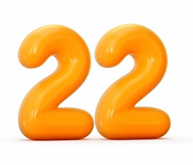 3D illustration of a Glossy orange jelly number 22 isolated on a white background