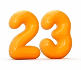 3D illustration of a Glossy orange jelly number 23 isolated on a white background
