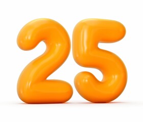 3D illustration of a Glossy orange jelly number 25 isolated on a white background