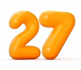 3D illustration of a Glossy orange jelly number 27 isolated on a white background