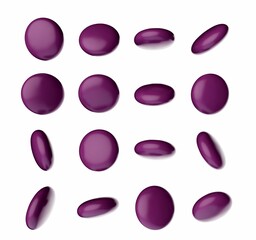 3D illustration of purple chocolate candies isolated on a white background