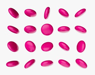 3D illustration of pink chocolate candies isolated on a white background
