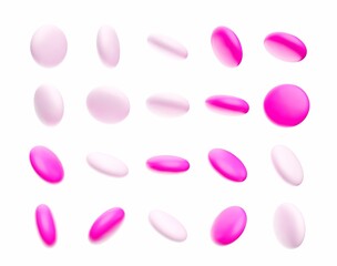 3D illustration of white and pink chocolate candies isolated on a white background