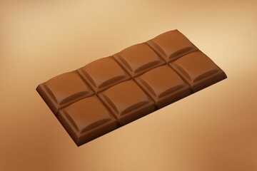 3D rendering of a milk chocolate bar on a brown background