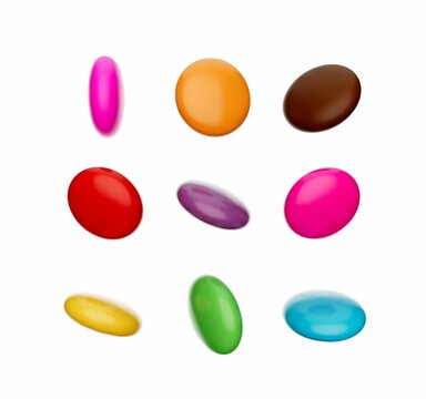 3D illustration of colorful chocolate candies isolated on a white background