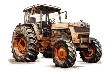 antique tractor on a blank white background. Generative AI