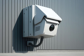 Close up of security camera on modern building wall AI generated