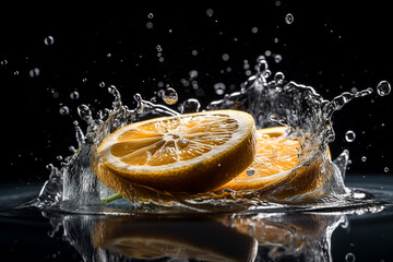 Fototapeta na wymiar lemon in water with air bubbles. Generative AI 