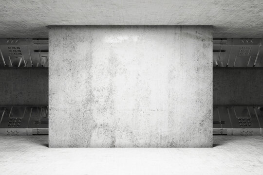 Empty dark abstract industrial concrete wall interior for product display. Concrete interior template for product presentation. 3d render.