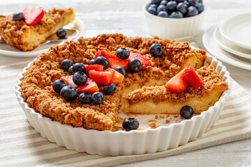 cinnamon baked french toast pie with berries