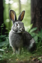rabbit in the grass, spring, forest, dark, grey