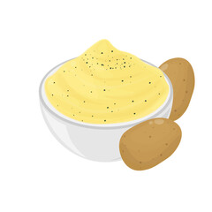 Delicious and Healthy Mashed Potato Illustration Logo in a bowl