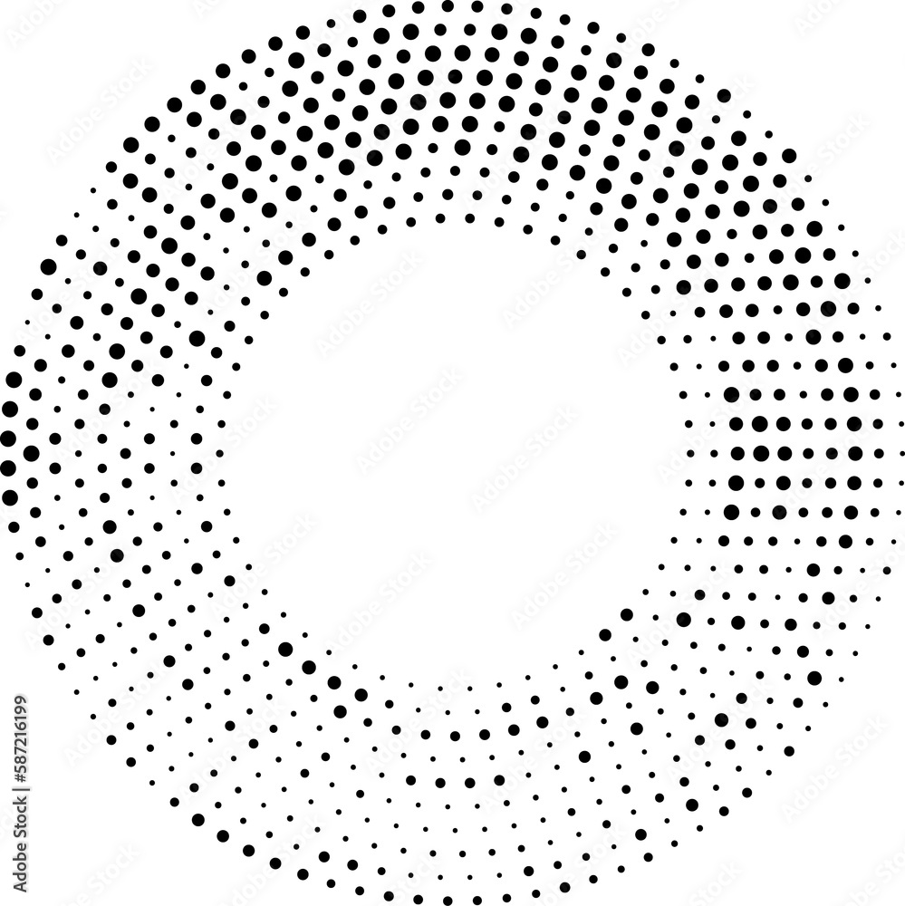 Poster Halftone circle frame, black dots pattern border