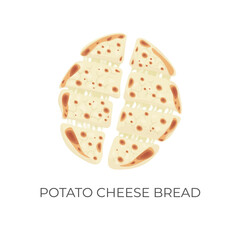 Korean Potato Cheese Bread Illustration Logo With Melted Mozzarella Cheese Filling