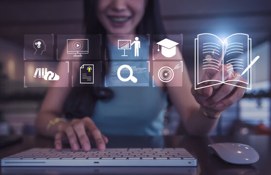 concept webinar online, education, studying, seminar, training, on internet, e-learning	