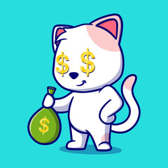 Cute rich cat cartoon icon illustration. funny sticker for gifts