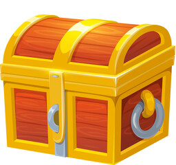Wooden treasure chest, closed trunk ui game asset