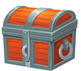 Chest treasure, closed wooden trunk with forgery