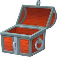 Empty wooden trunk, cartoon open treasure chest