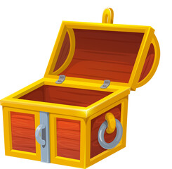 Open treasure chest, isolated empty wooden trunk