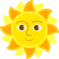 Cartoon sun character, Isolated smiling emoticon