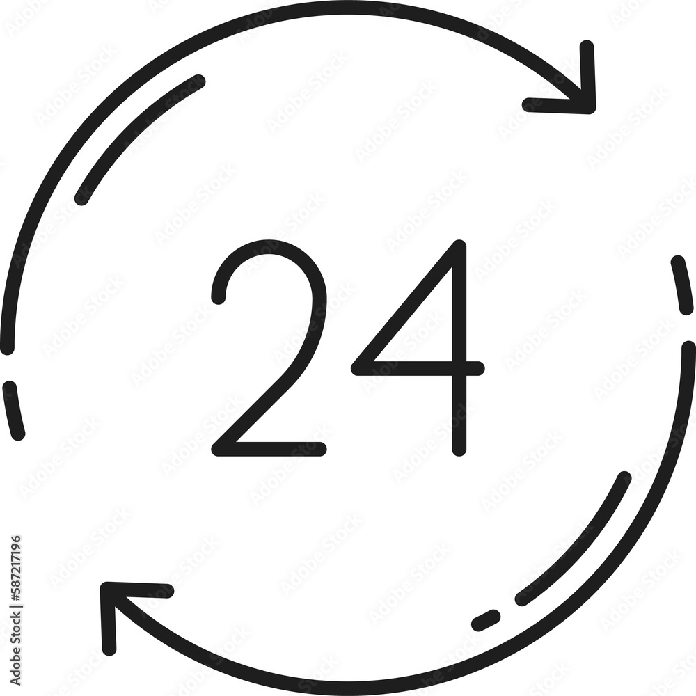 Poster 24 hours delivery service icon. Outline timer
