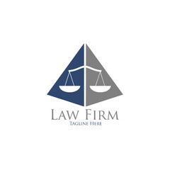 Law firm logo. Legal group sign. Weight scales, book and pillar icon. Lawyer attorney symbol. Vector illustration.