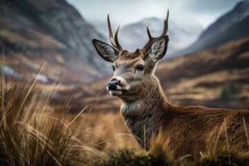 Scottish deer on a wild backdrop. Generative AI