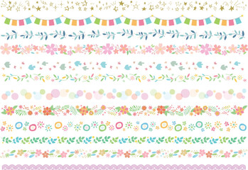 花、緑、葉っぱ、植物ラインのセット　12種類