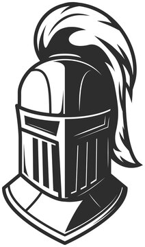Knight warrior helmet, heraldry armor of soldier