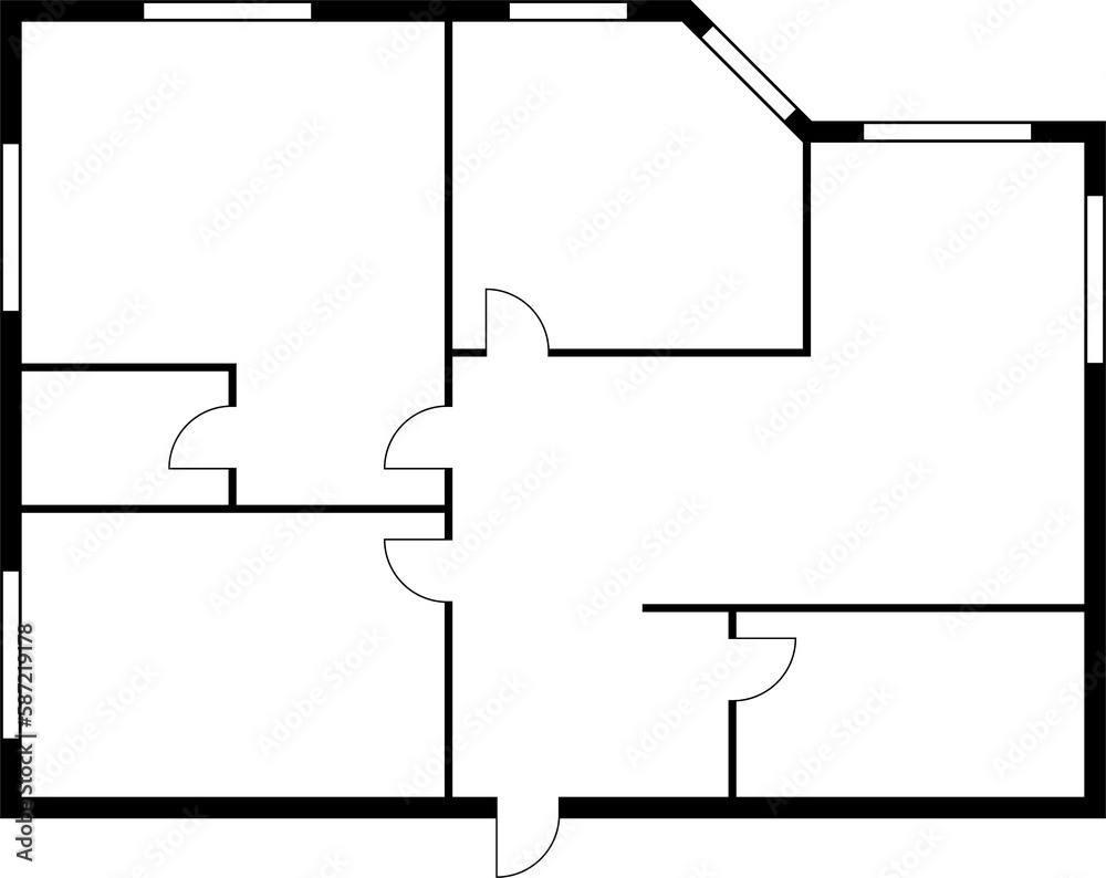 Aufkleber draft of apartment plan, modern house architecture