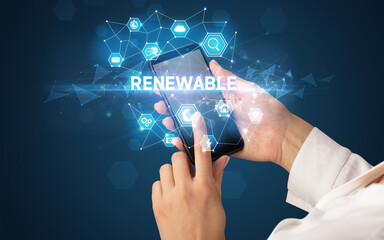 Hand using smartphone with technology concept