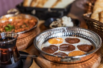 View of traditional cuisine with soups and drink
