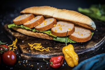 Sandwich with tomatoes on wooden background