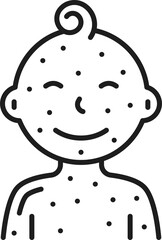 Sick child lying in bed with chicken pox, outline