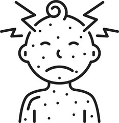 Child boy with chicken pox, skin rash outline icon