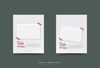 social media post template, abstract, minmalist, gray, transparent photo holder