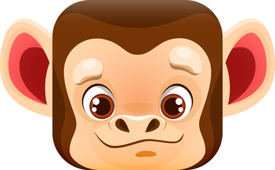 Cartoon monkey kawaii square animal face, ape