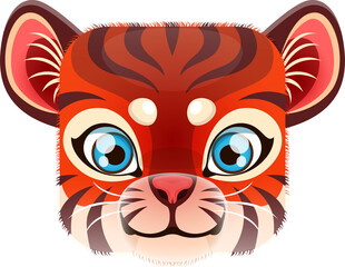 Cartoon tiger kawaii square animal predator face