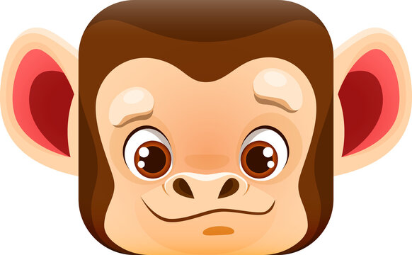 Cartoon monkey kawaii square animal face, ape