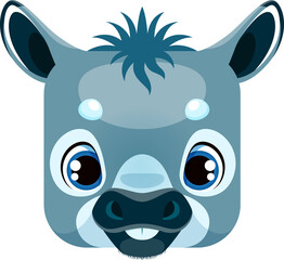 Cute donkey cartoon square animal face, neddy