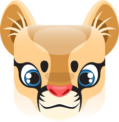 Lion cub cartoon kawaii square animal face, lionet